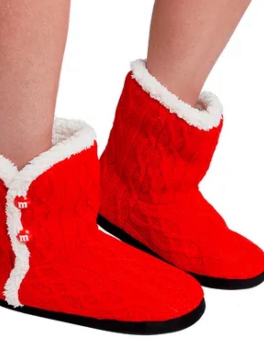 M&M'S Red Sherpa-Trim Cable Knit Boot Slippers